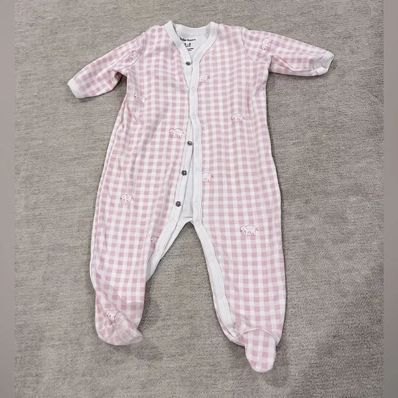 Roller Rabbit Infant Hathi Pink Gingham Footie Pajamas 3-6 Months - Picture 1 of 4